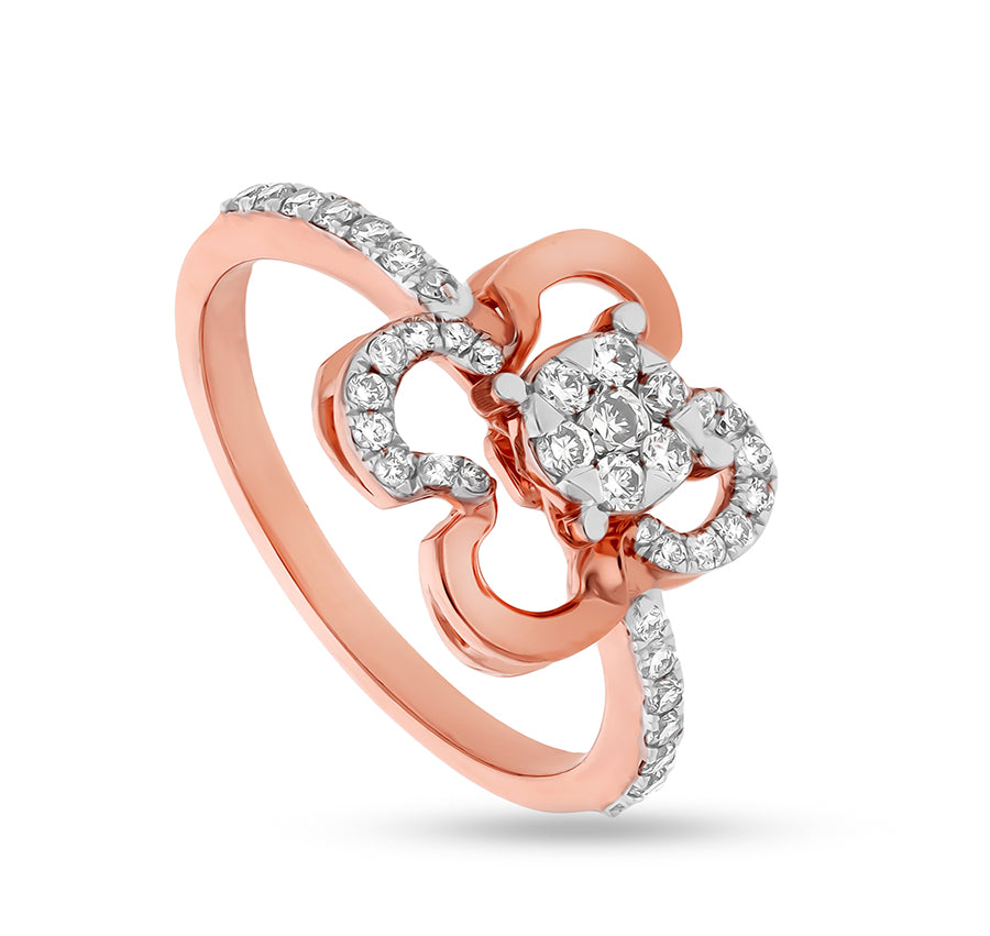 Flower Shape Round Natural Diamond With Prong Set Rose Gold Casual Ring