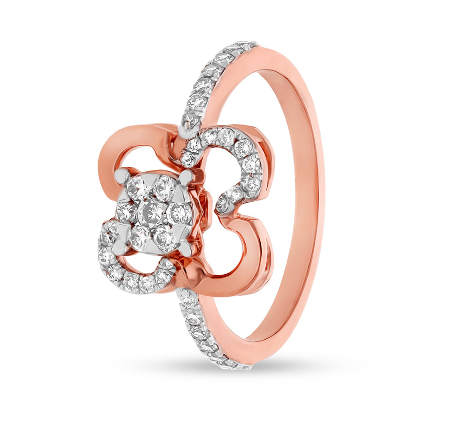 Flower Shape Round Natural Diamond With Prong Set Rose Gold Casual Ring