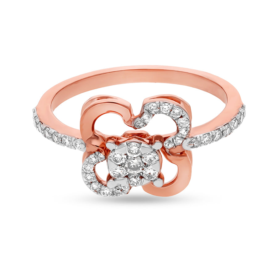 Flower Shape Round Natural Diamond With Prong Set Rose Gold Casual Ring