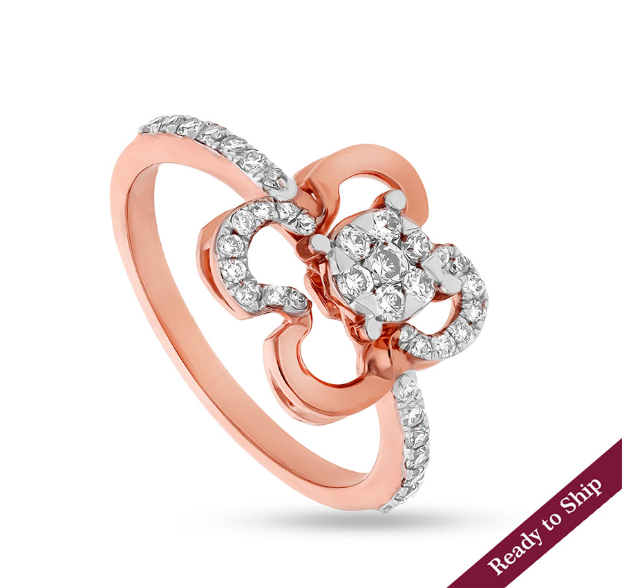 Flower Shape Round Natural Diamond With Prong Set Rose Gold Casual Ring