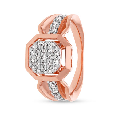 Octagon Shape Round Natural Diamond With Prong and Pressure Set Rose Gold Casual Ring