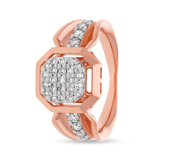 Octagon Shape Round Natural Diamond With Prong and Pressure Set Rose Gold Casual Ring