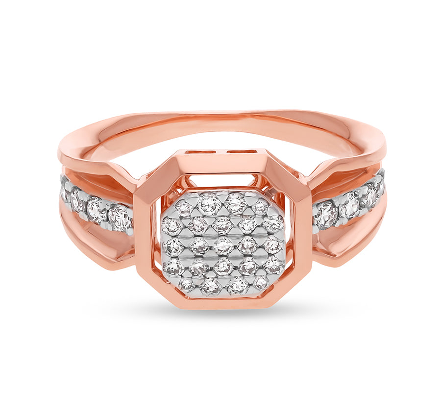 Octagon Shape Round Natural Diamond With Prong and Pressure Set Rose Gold Casual Ring