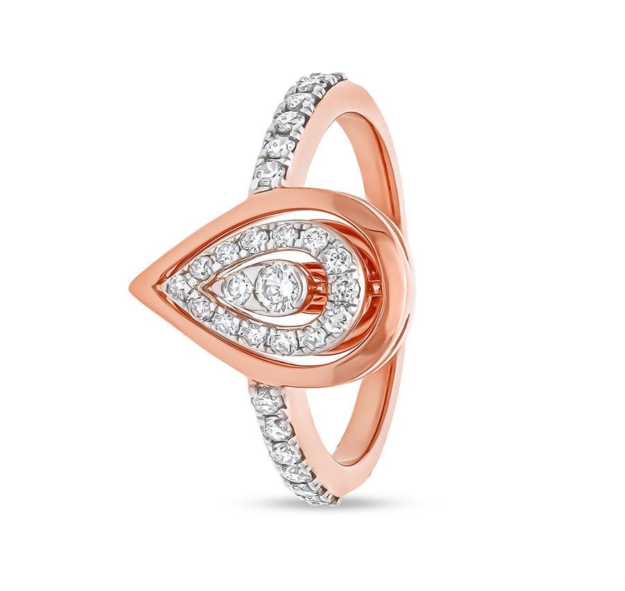 Pear Shape Round Natural Diamond With Prong Set Rose Gold Casual Ring