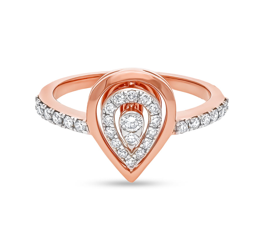 Pear Shape Round Natural Diamond With Prong Set Rose Gold Casual Ring