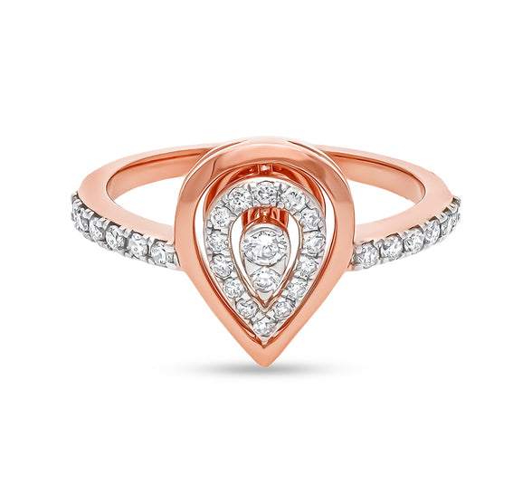 Pear Shape Round Natural Diamond With Prong Set Rose Gold Casual Ring