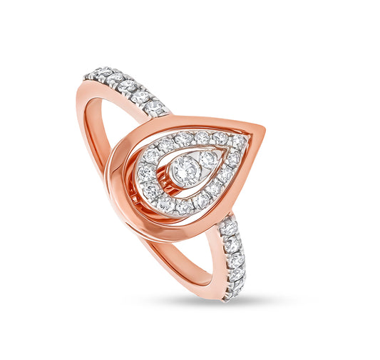 Pear Shape Round Natural Diamond With Prong Set Rose Gold Casual Ring