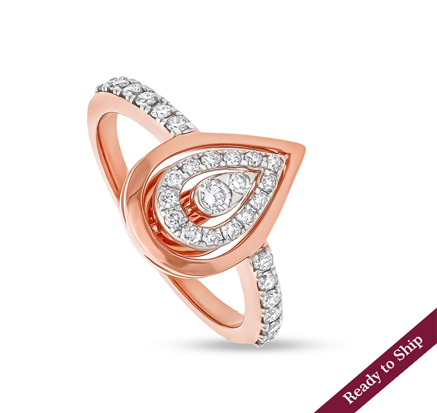 Pear Shape Round Natural Diamond With Prong Set Rose Gold Casual Ring