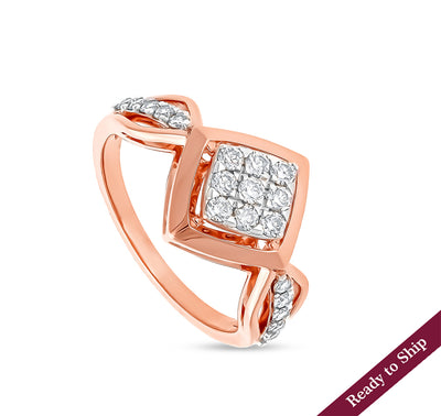 Rhombus Shape Round Natural Diamond With Prong Set Rose Gold Casual Ring