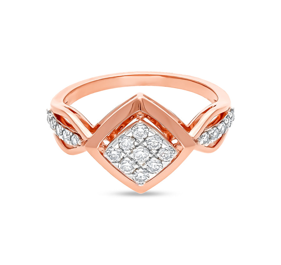 Rhombus Shape Round Natural Diamond With Prong Set Rose Gold Casual Ring