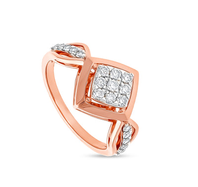 Rhombus Shape Round Natural Diamond With Prong Set Rose Gold Casual Ring