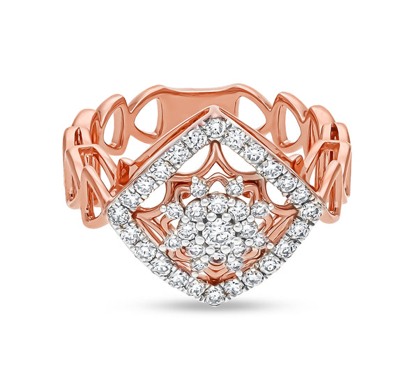 Rhombus Shape Round Natural Diamond With Prong Set Rose Gold Casual Ring