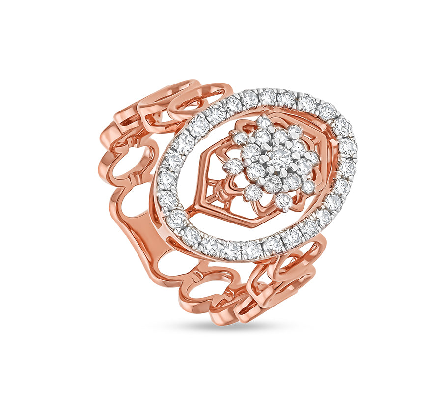 Oval Shape Round Natural Diamond With Prong Set Rose Gold Cocktail Ring