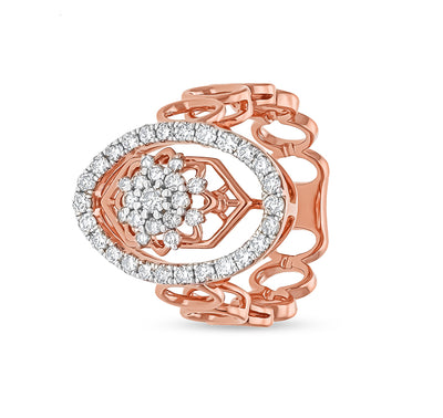 Oval Shape Round Natural Diamond With Prong Set Rose Gold Cocktail Ring