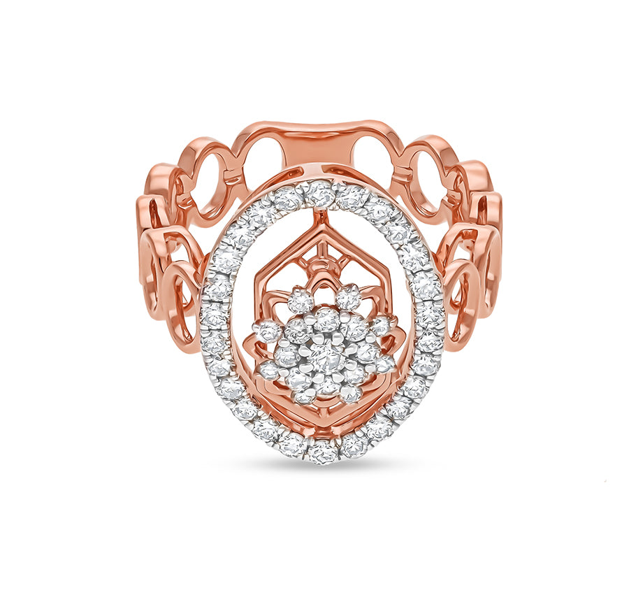 Oval Shape Round Natural Diamond With Prong Set Rose Gold Cocktail Ring