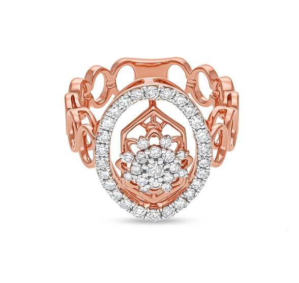 Oval Shape Round Natural Diamond With Prong Set Rose Gold Cocktail Ring