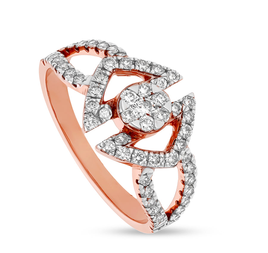 Dazzle Triangle Round Natural Diamond With Prong Set Rose Gold Casual Ring