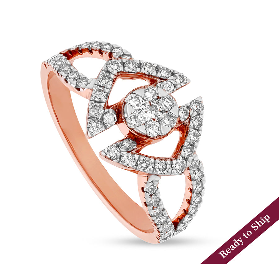 Dazzle Triangle Round Natural Diamond With Prong Set Rose Gold Casual Ring