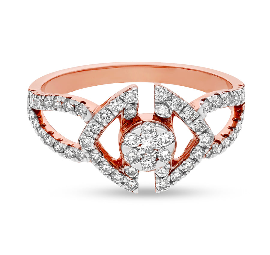 Dazzle Triangle Round Natural Diamond With Prong Set Rose Gold Casual Ring