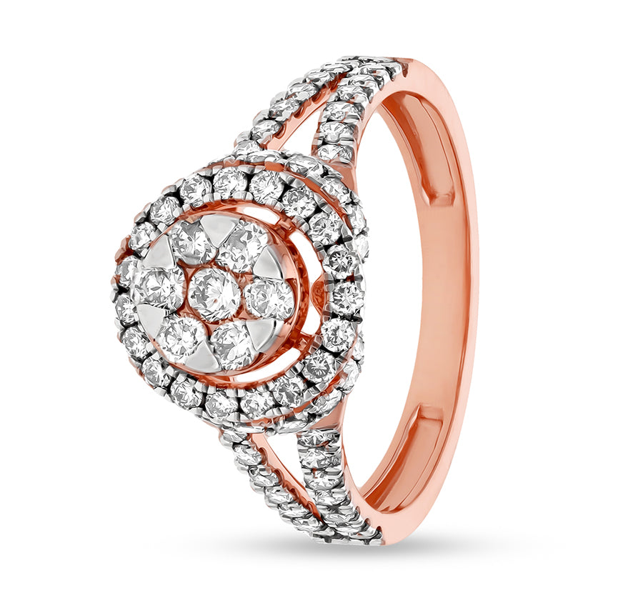 Circle Shape Round Natural Diamond With Prong Set Rose Gold Engagement Ring