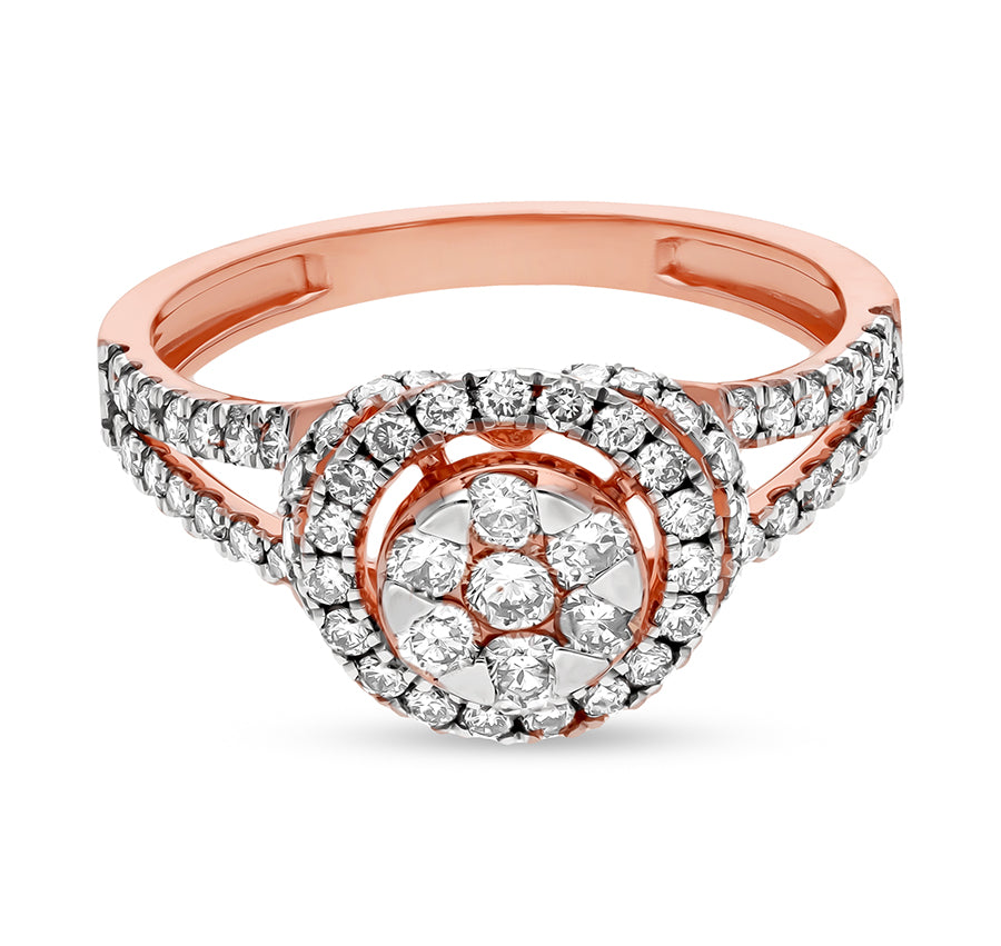 Circle Shape Round Natural Diamond With Prong Set Rose Gold Engagement Ring