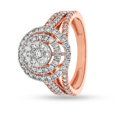 Dual Circle Shape Round Natural Diamond With Prong and Center Pressure Set Rose Gold Engagement Ring