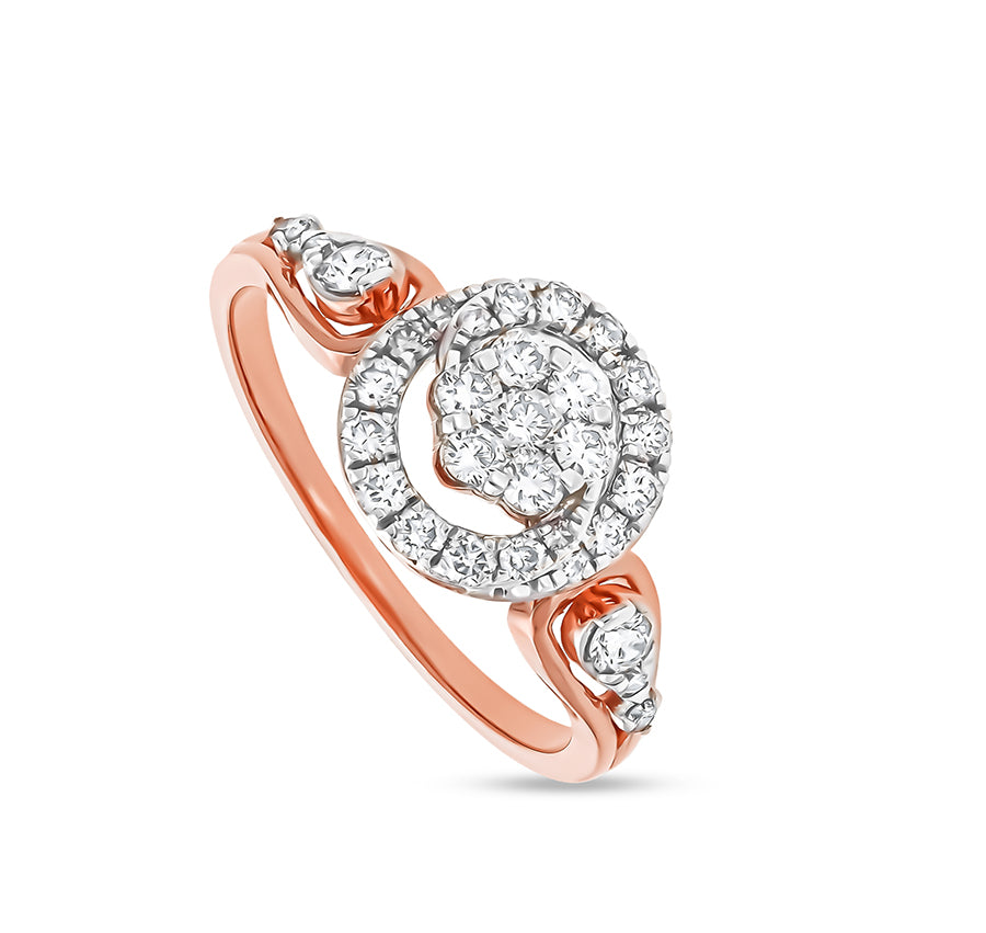 Round Shape Center Pressure Set Natural Diamond Rose Gold casual Ring