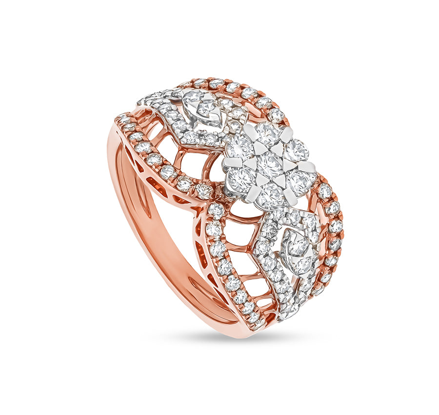 Round Shape Natural Diamond With Prong Setting Rose Gold Engagement  Ring