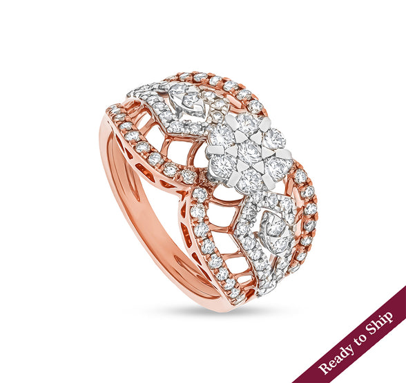 Round Shape Natural Diamond With Prong Setting Rose Gold Engagement  Ring