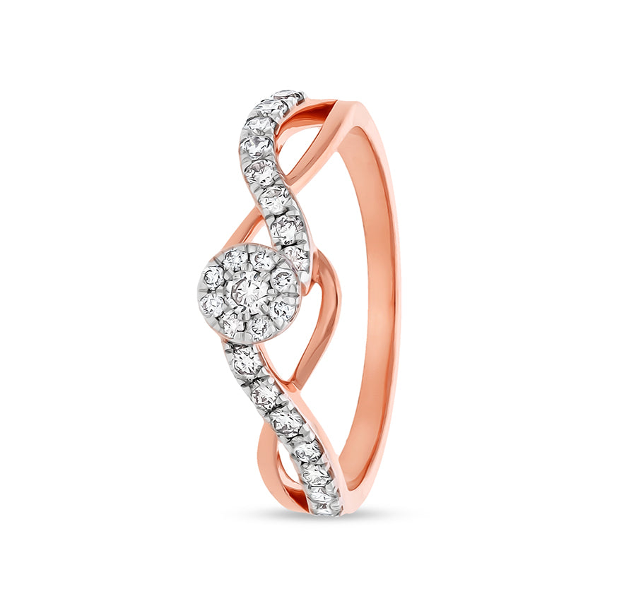 Wave Shape Round Natural Diamond With Prong Setting Rose Gold Casual Ring