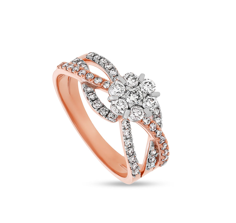 Crisscross Shape Round Natural Diamond With Prong setting Rose Gold Casual Ring