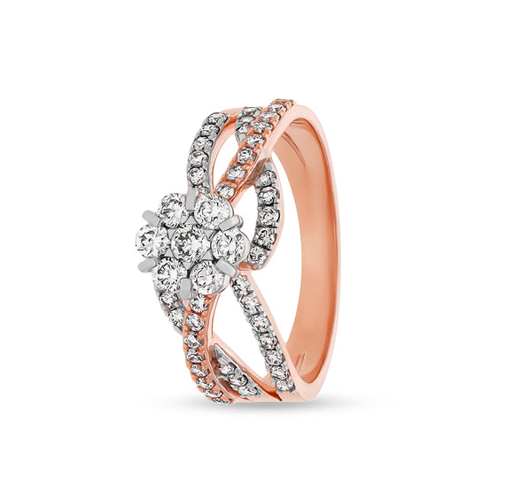 Crisscross Shape Round Natural Diamond With Prong setting Rose Gold Casual Ring