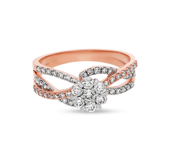 Crisscross Shape Round Natural Diamond With Prong setting Rose Gold Casual Ring