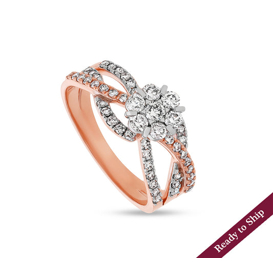 Crisscross Shape Round Natural Diamond With Prong setting Rose Gold Casual Ring