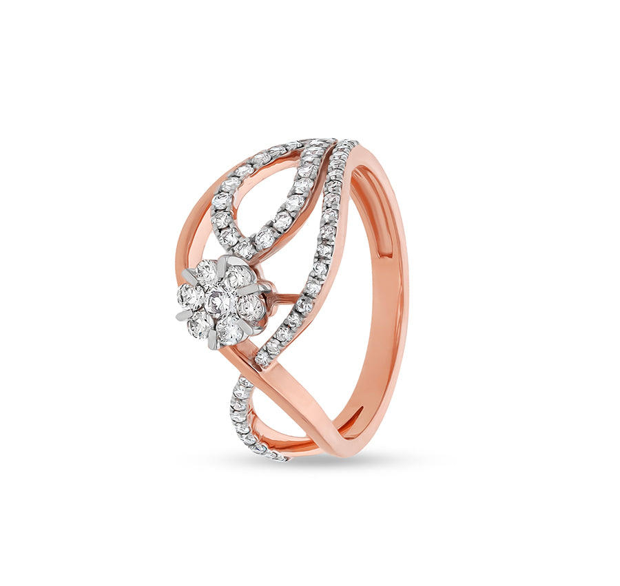 Round Shape Natural Diamond With Prong and Center Cluster Setting Rose Gold Casual Ring