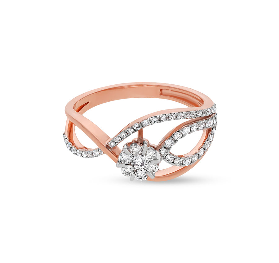 Round Shape Natural Diamond With Prong and Center Cluster Setting Rose Gold Casual Ring