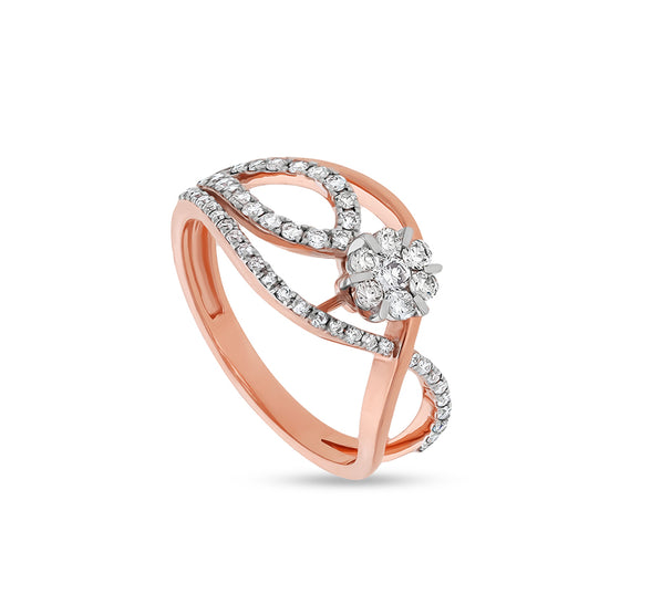 Round Shape Natural Diamond With Prong and Center Cluster Setting Rose Gold Casual Ring