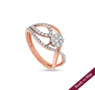 Round Shape Natural Diamond With Prong and Center Cluster Setting Rose Gold Casual Ring