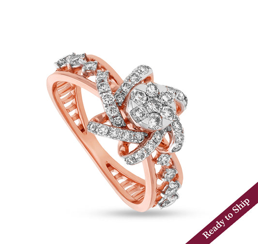 Star Shape Round Natural Diamond With Prong and Center Pressure Set Rose Gold Casual Ring
