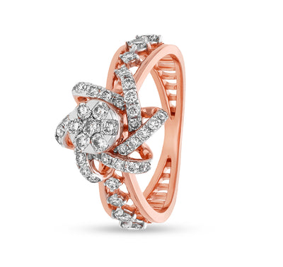 Star Shape Round Natural Diamond With Prong and Center Pressure Set Rose Gold Casual Ring