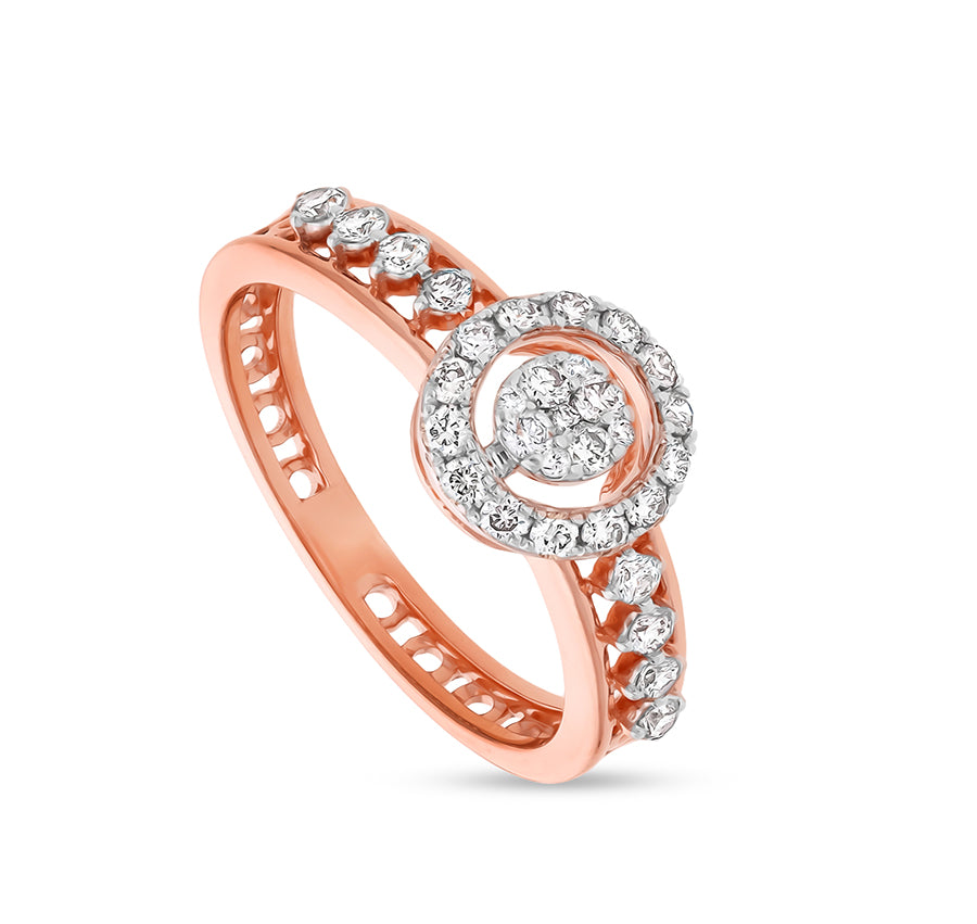 Circle Shape Round Cut Diamond Center Pressure Set Rose Gold Casual Ring