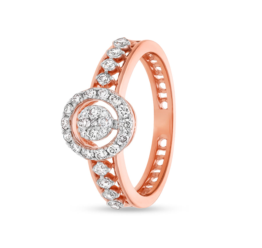 Circle Shape Round Cut Diamond Center Pressure Set Rose Gold Casual Ring