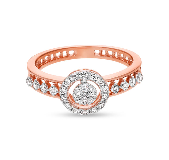 Circle Shape Round Cut Diamond Center Pressure Set Rose Gold Casual Ring