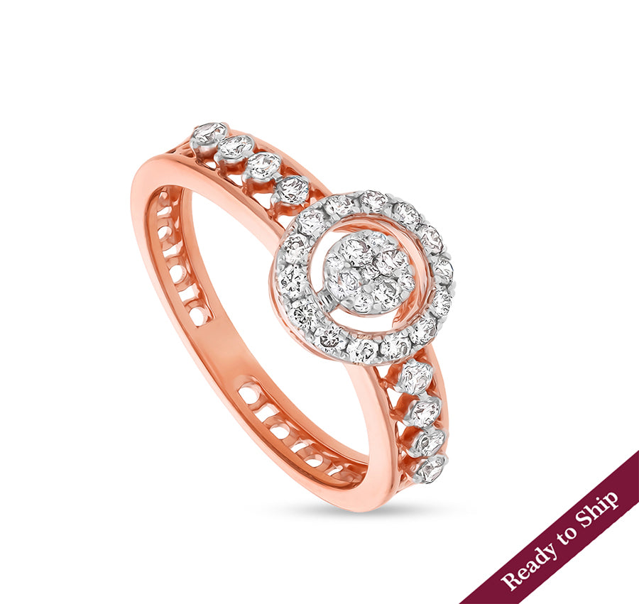 Circle Shape Round Cut Diamond Center Pressure Set Rose Gold Casual Ring