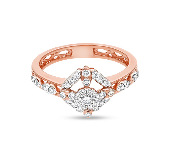 Rhombus Shape Round Natural Diamond With Prong Set Rose Gold Casual Ring