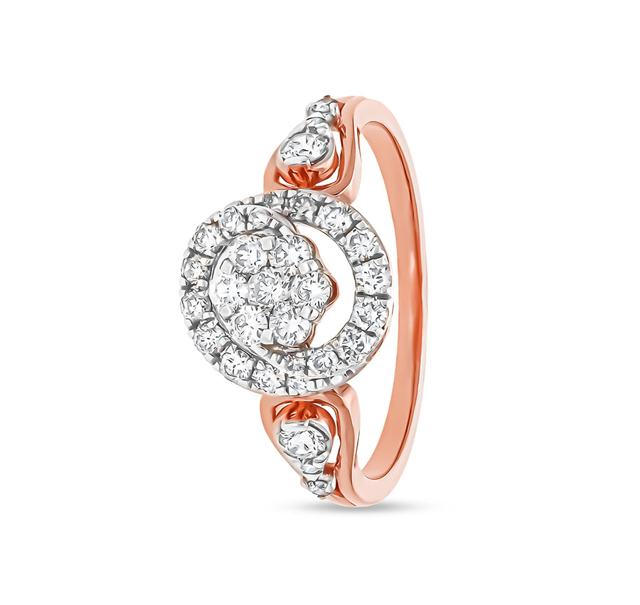 Round Shape Center Pressure Set Natural Diamond Rose Gold casual Ring