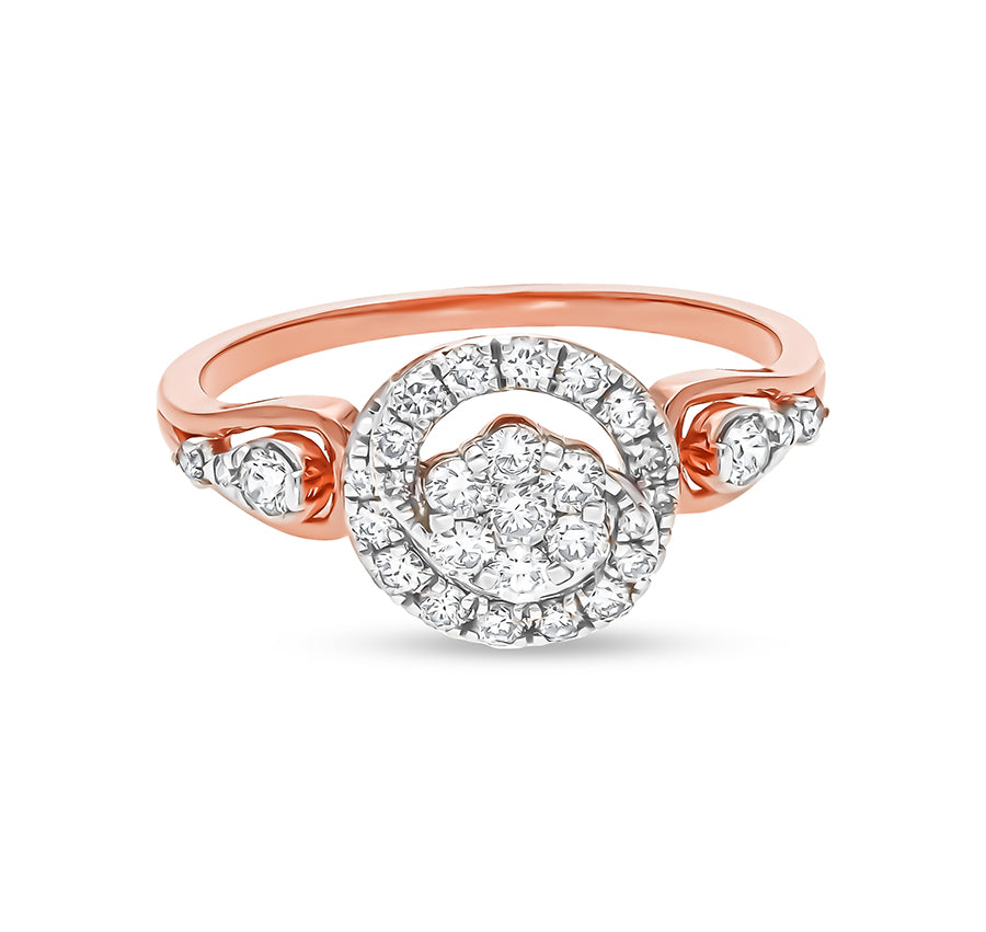 Round Shape Center Pressure Set Natural Diamond Rose Gold casual Ring