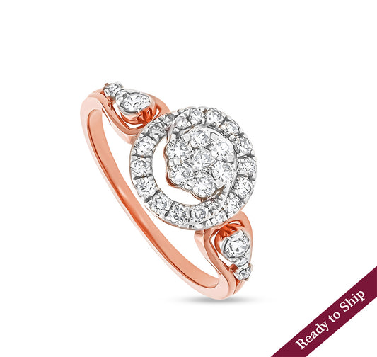 Round Shape Center Pressure Set Natural Diamond Rose Gold casual Ring