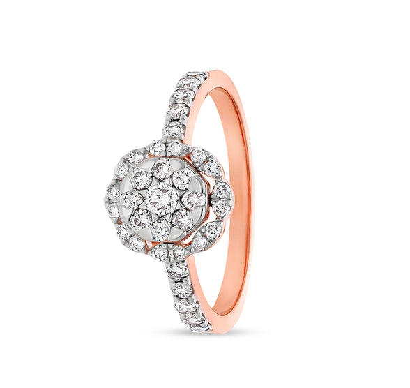 Floral Shape Round Natural Diamond With Prong Set Rose Gold Casual Ring