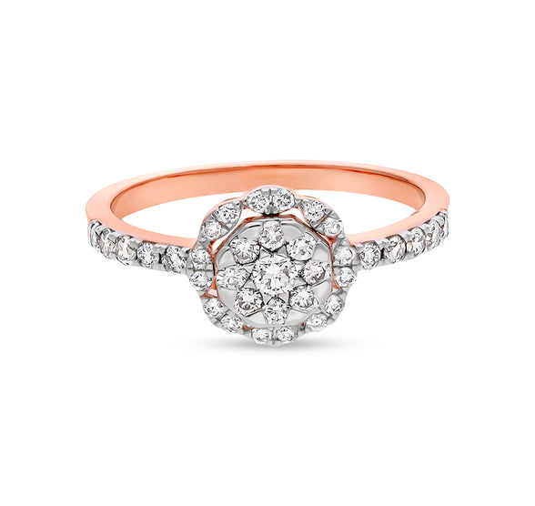 Floral Shape Round Natural Diamond With Prong Set Rose Gold Casual Ring